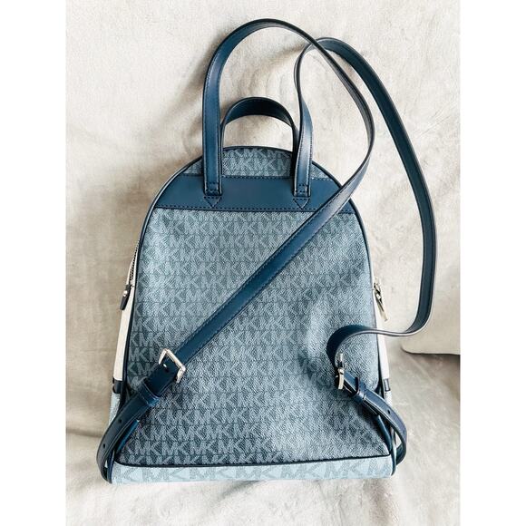NWT Michael Kors Rhea Medium Colorblock Silver Hardware Signature Logo Backpack main image 7